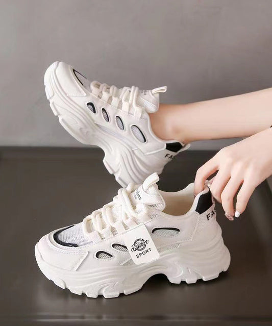 Black Platform Breathable Mesh Splicing Flats Lace Up