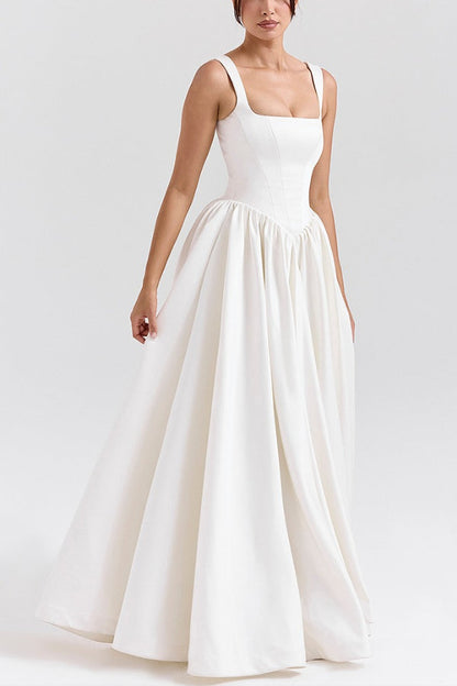 Wide Straps Corset Color Gowns Maxi Dresses-white