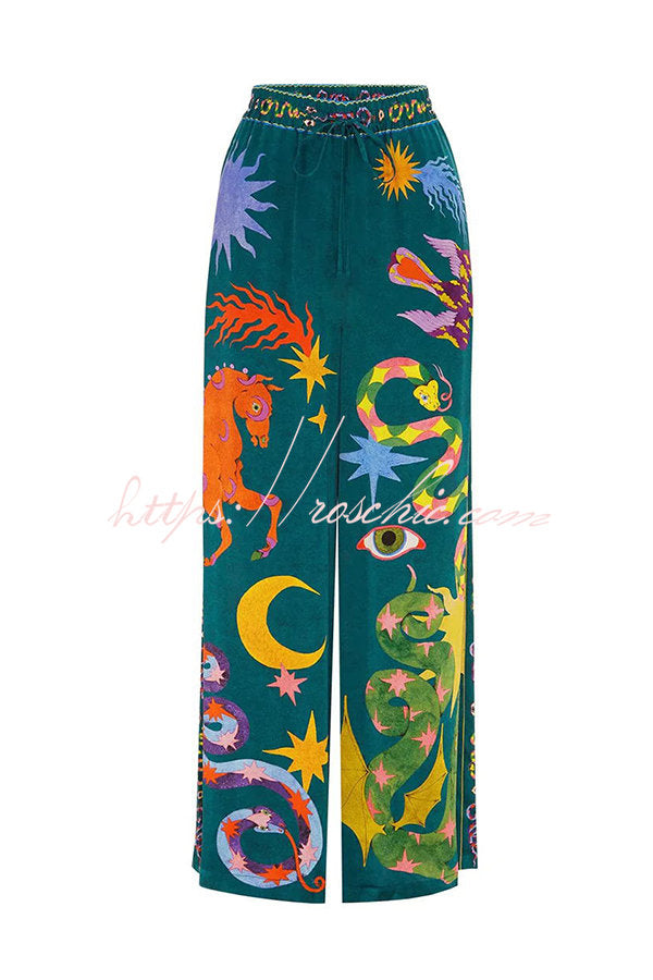 Pierson Linen Blend Unique Print Elastic Waist Pocketed Wide Leg Pants