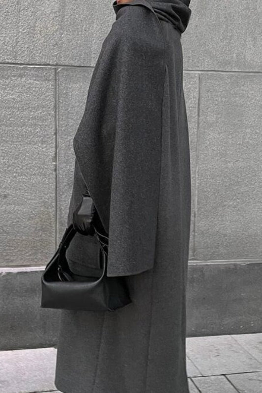 Scarf Collar Longline Woolen Overcoat