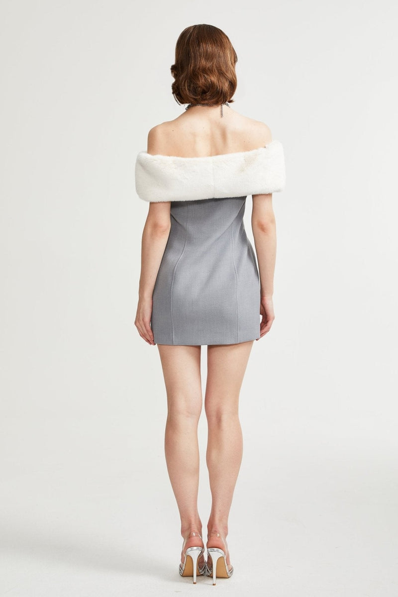 Griselda Faux Fur Off Shoulder Mini Dress