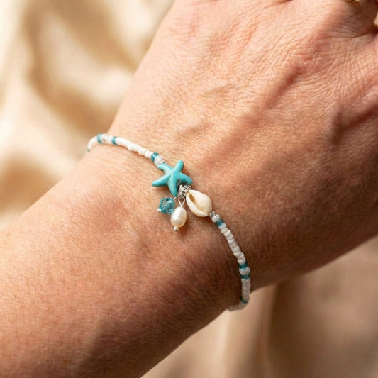 Star And Shell Anklet Bracelet With Natural Stones