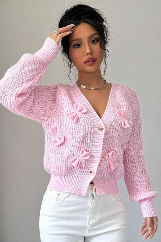 Long-sleeve Bow-knot Knit Cardigan