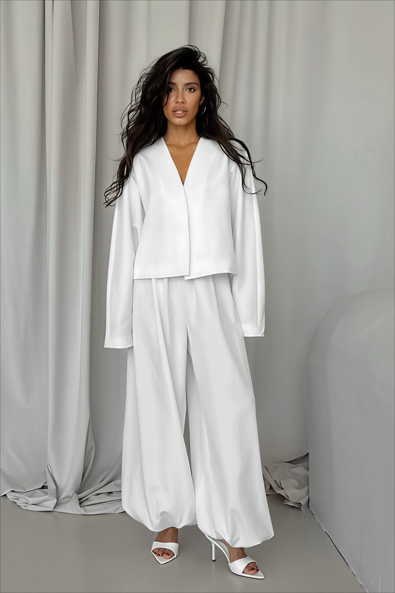 V-neck Cardigan Tapered Two Piece Set