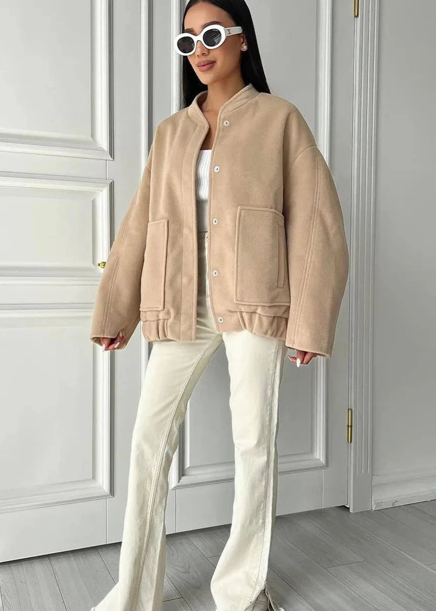 Oversized Stand Collar Coat With Large Pockets