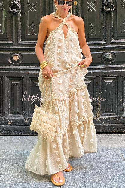 Sweet by the Sea Flower Decor Halter Maxi Dress