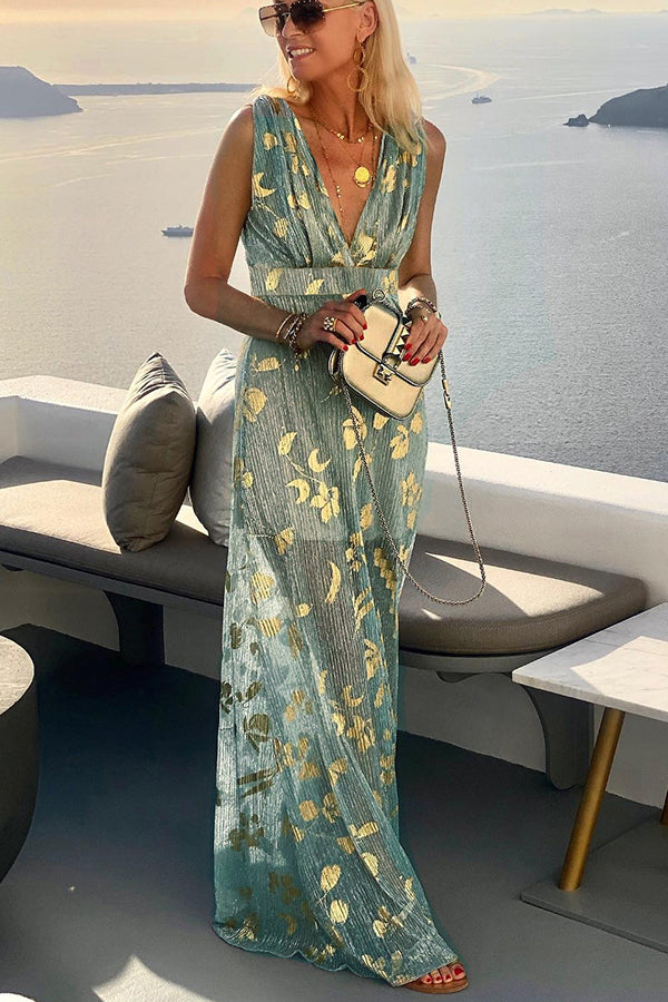 Vacation Style Waist Shaping Slim Figure Party V-neck Long Dress