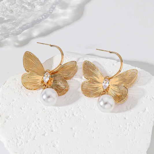 Elegant Butterfly Pearl Earrings