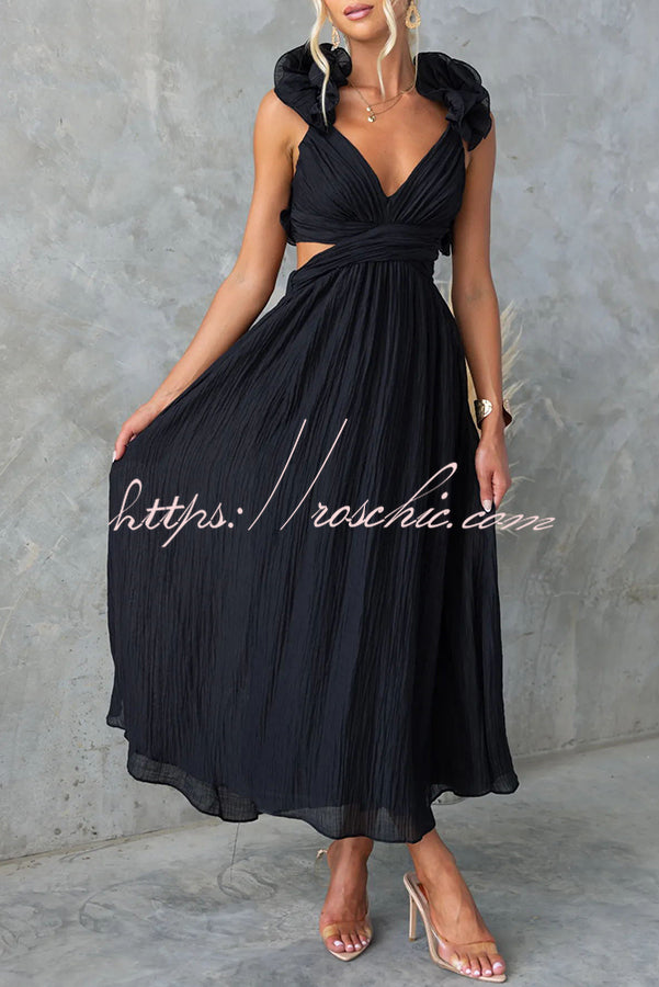 Luxe Lady Ruffle Detail Back Lace-up Elastic Waist Maxi Dress