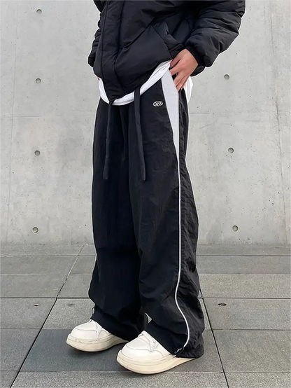 Contrast Color Hip Hop Drawstring Baggy Sweatpants