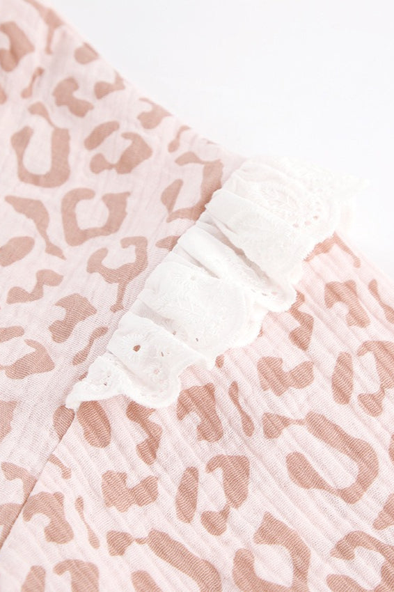 Pink Leopard Print Ruffle Blouse