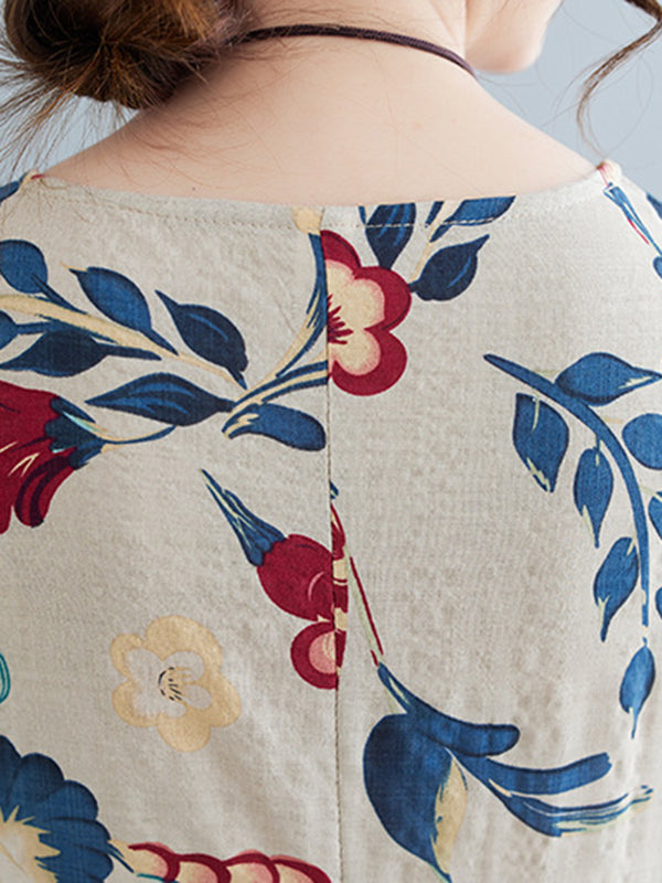 Loose Sleeveless Printed Round-neck Maxi Dresses