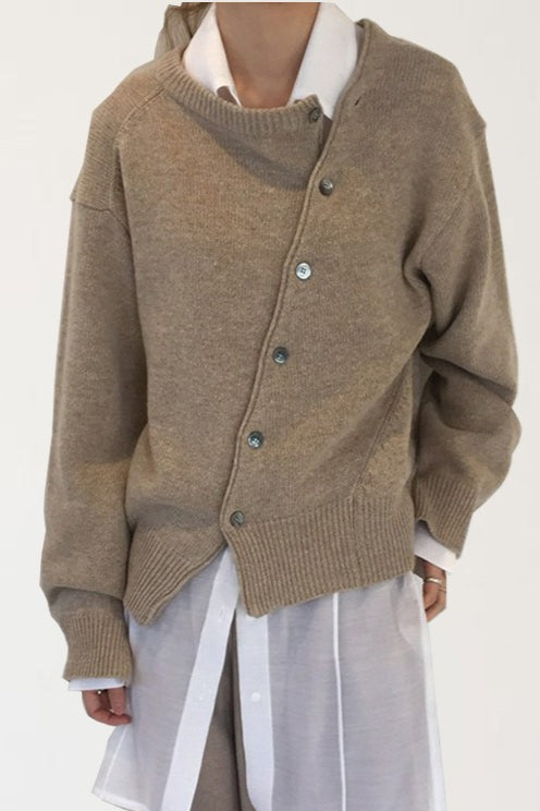 Asymmetrical Button Irregular Slouchy Sweater