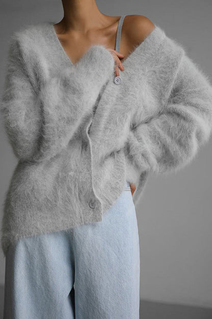 Color Loose V-neck Long-sleeved Lazy Knitted Cardigan