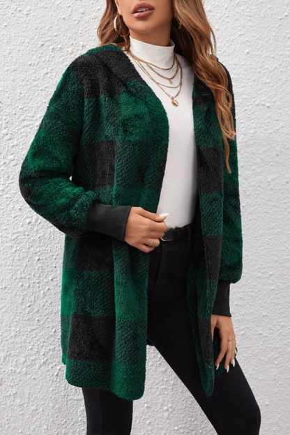 Loose Plaid Color Block Knit Cardigan Coat
