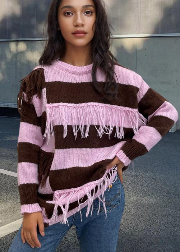 Striped Fringe Tassel Sweater - Bold & Cozy