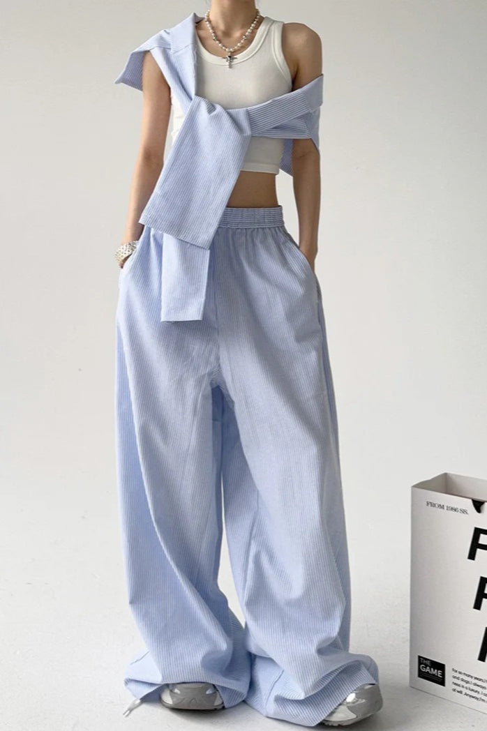 Striped Tie Waist Wide Leg Pants