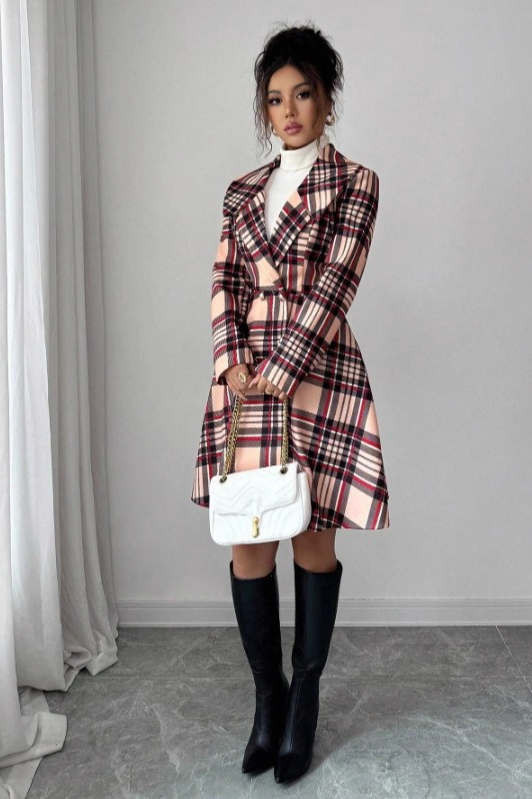 Print Dual Faced Wool Long Sleeve Overcoat