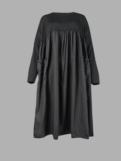 Simple Loose Black Split-joint Long Sleeves Midi Dress