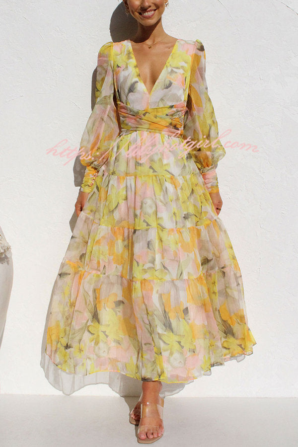 Olena Abstract Balloon Sleeves Maxi Dress