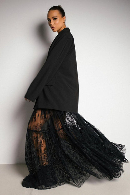High Waist Black Lace Sheer Skirt