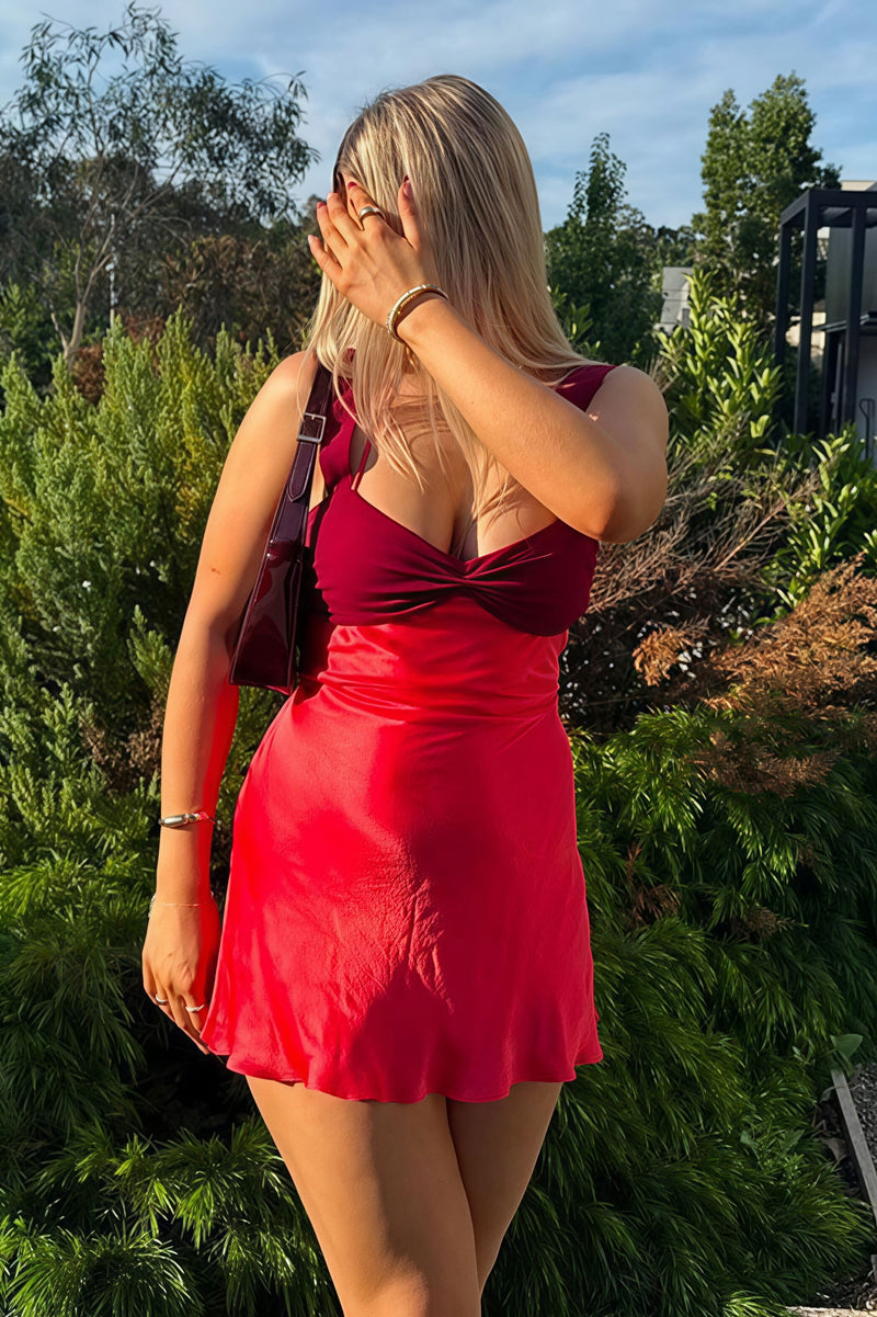 Cami Backless Satin Mini Dress