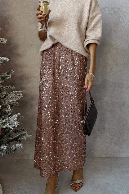 Fashionable High-waisted Slimming Sequined Skirt