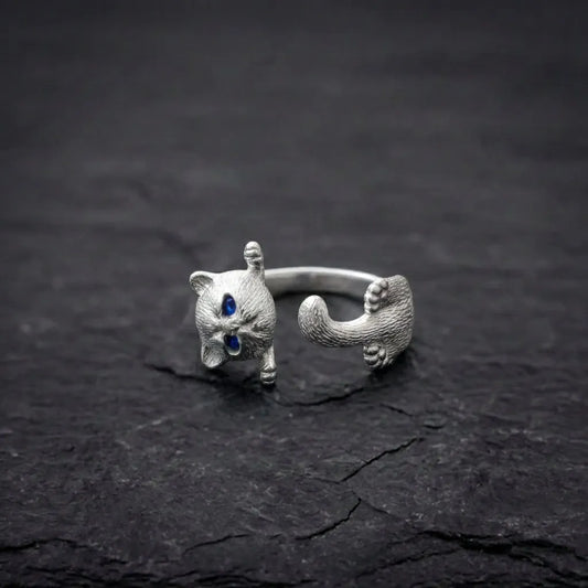 Adjustable 925 Sterling Silver Kitten Ring