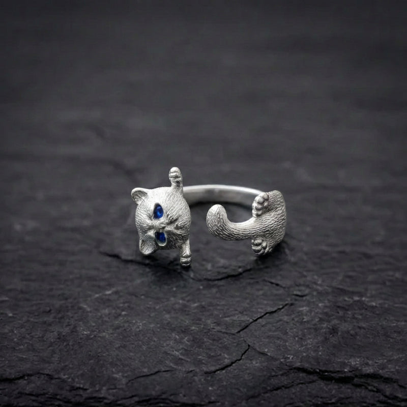 Adjustable 925 Sterling Silver Kitten Ring