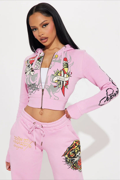 Color Block Print Slim Crop Two Piece Set