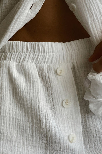 Cotton Wrinkled Shirt Pants Two Piece Set