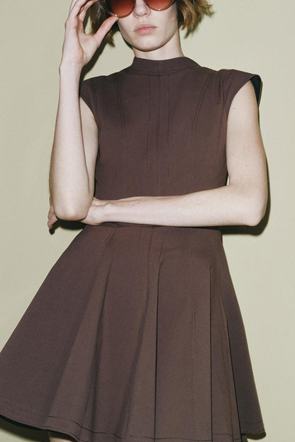 Color Round Neck Sleeveless Waist Mini Dress
