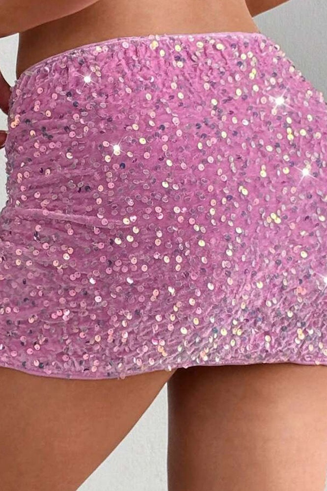 Velvet Sequin Bodycon Mini Skirt