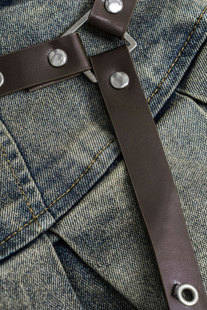 Patchwork Denim High Waist Skirt