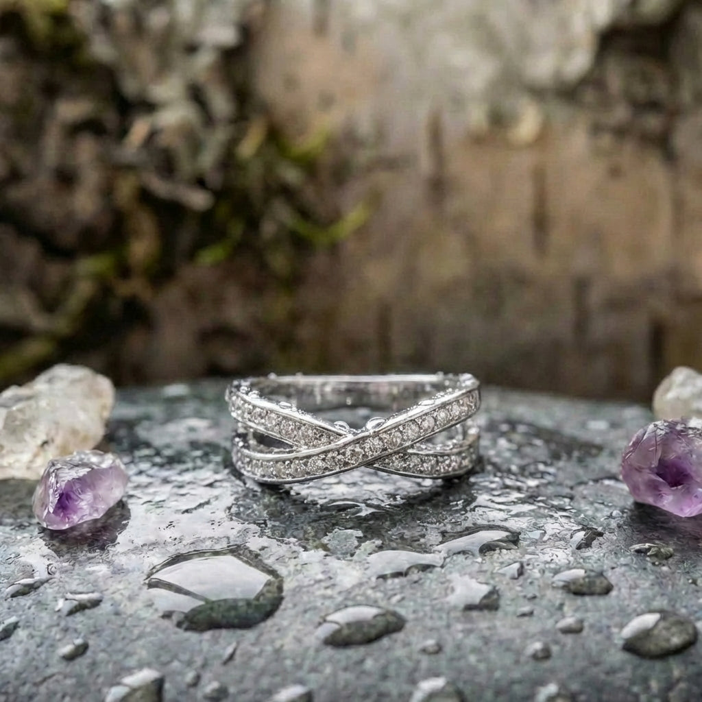 Classic Stacking Crossed Zircon Ring
