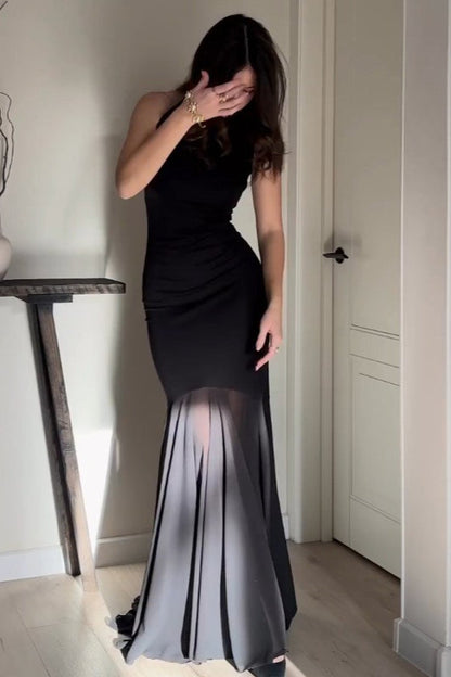 Color Mesh Fitted Bodycon Maxi Dress