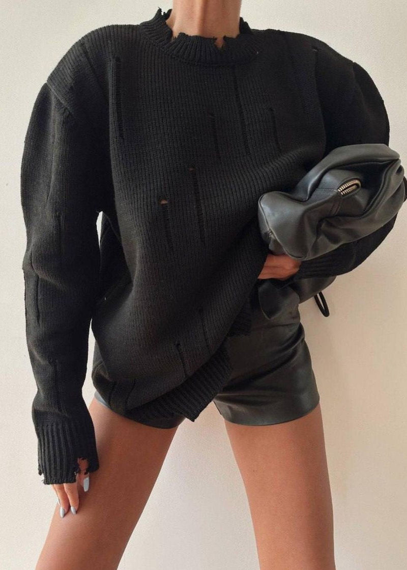 Distressed Hand-frayed Round Neck Sweater