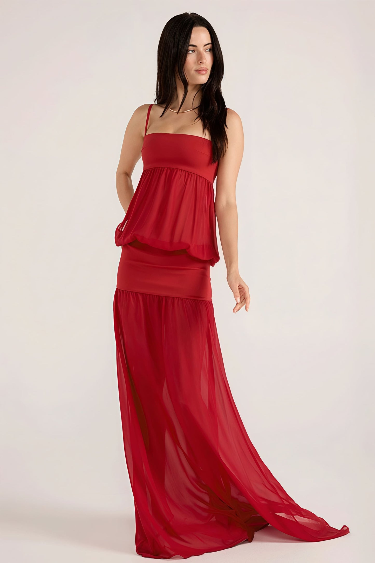 Patchwork Sheer Cami Maxi Dress