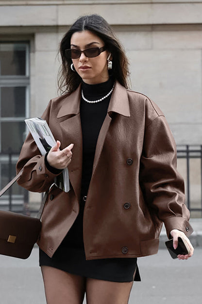 Brown Leather Blazer Coat