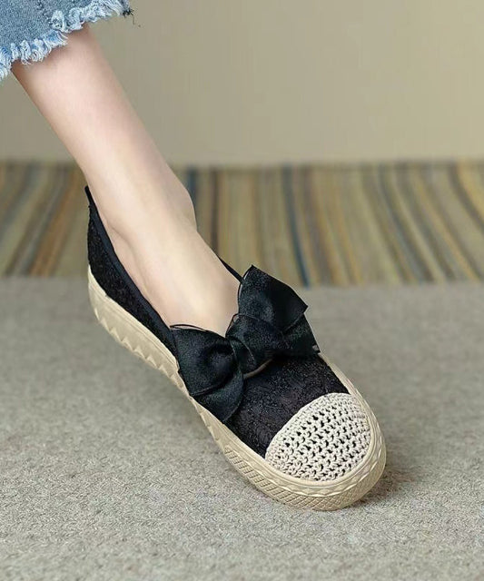 Black Bow Stylish Splicing Platform Flat Shoes for