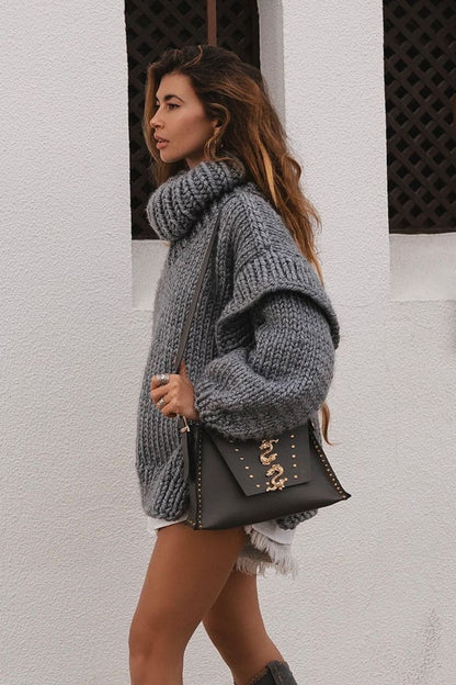 Patchwork Chunky Fluffy Turtleneck Sweater