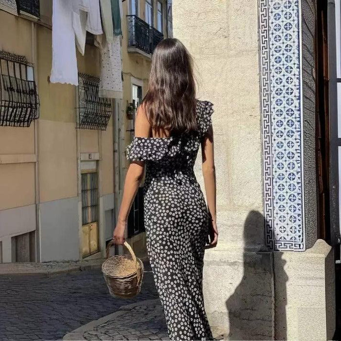 Daisy Print V Neck Maxi Dress