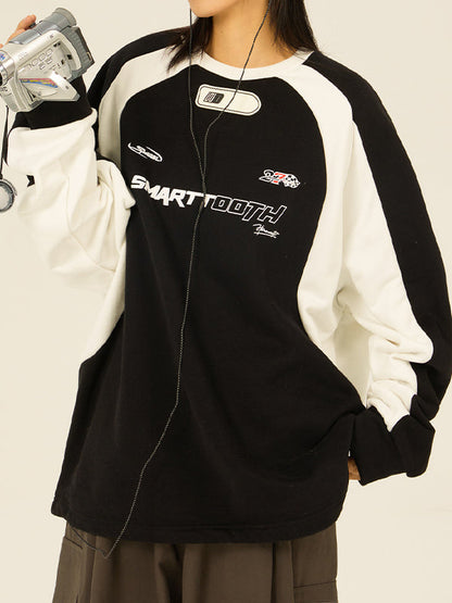 Retro Oversize Raglan Sweatshirt With Slogan