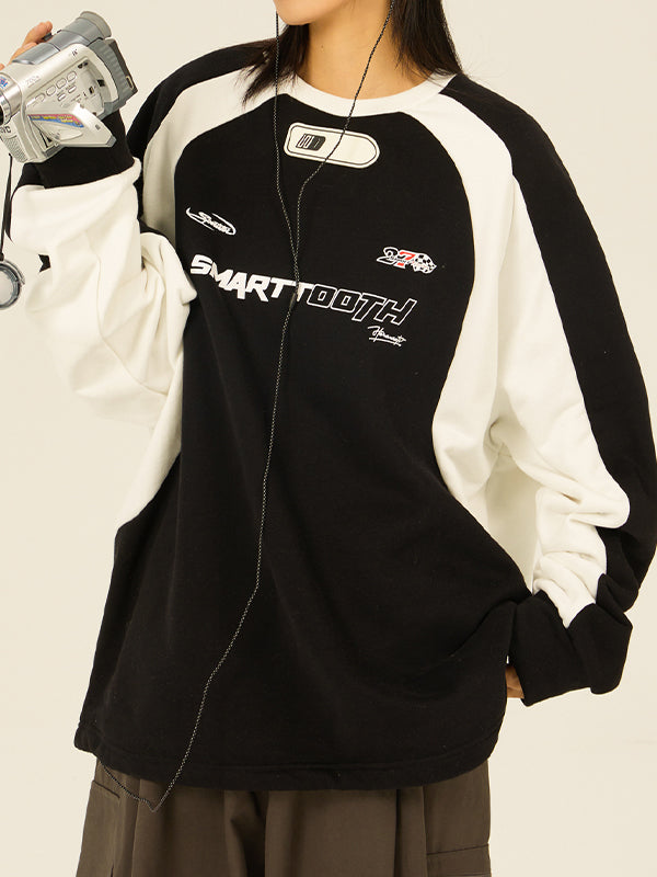 Retro Oversize Raglan Sweatshirt With Slogan