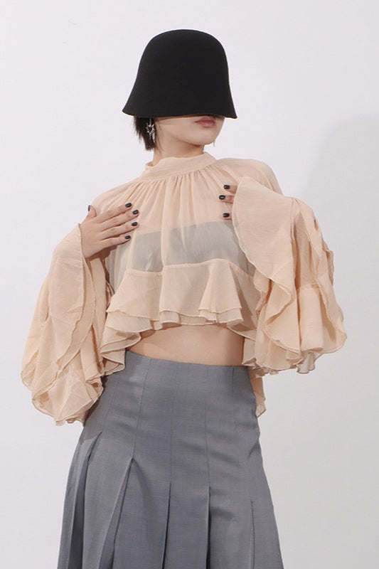 Ruffle Inserted Drop Shoulder Blouse