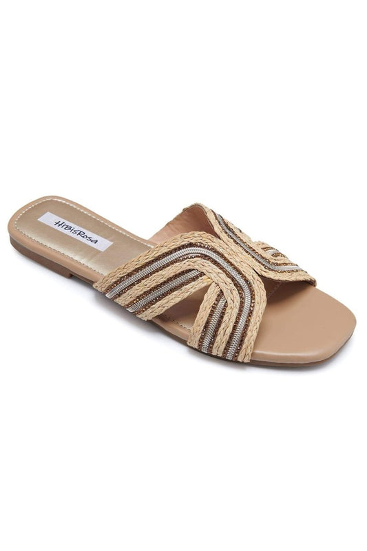Cara Embellished Straw Woven Mule Slipper