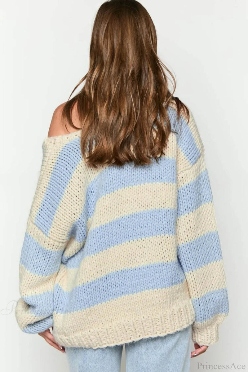 Loose Off-shoulder Striped Sweet Sweater