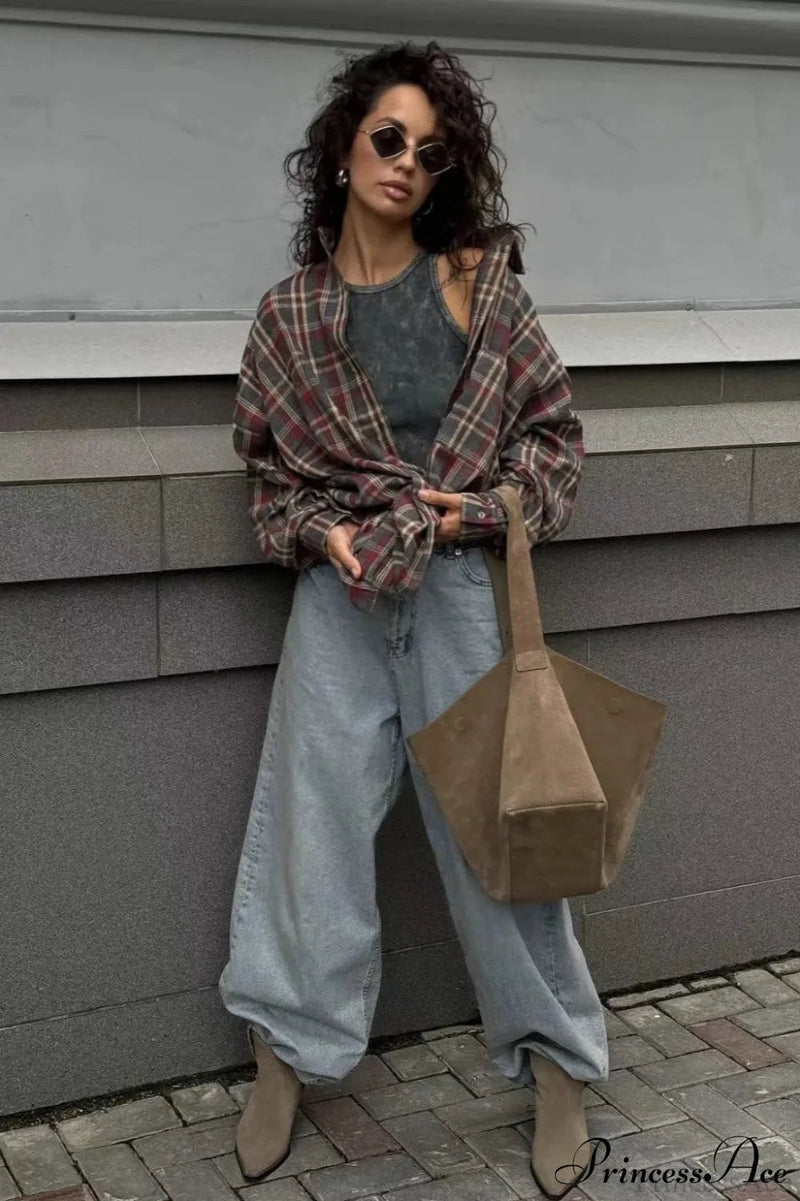 Plaid Lapel Shirt Blouse