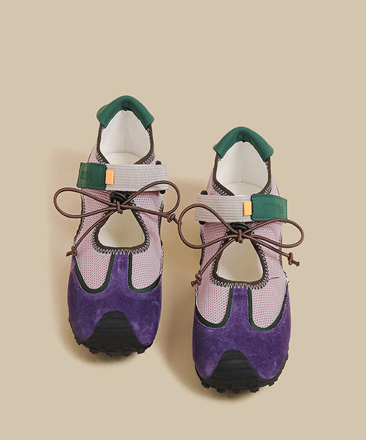 Purple Hollow Out Splicing Flat Shoes for