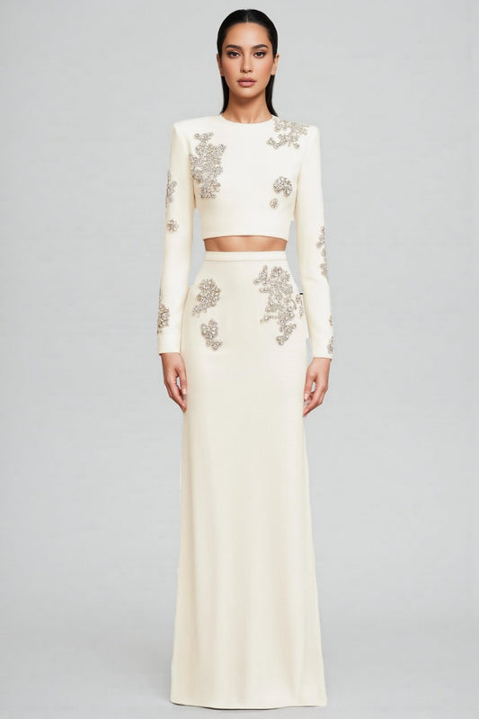 Sebast White Diamond-studded Maxi Dress Set